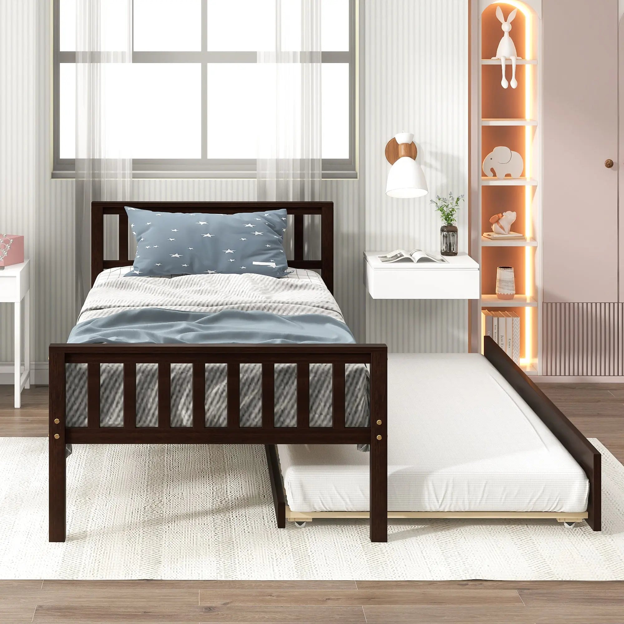 Bellemave® Twin Size Platform Bed with Trundle, Headboard and Footboard Bellemave®