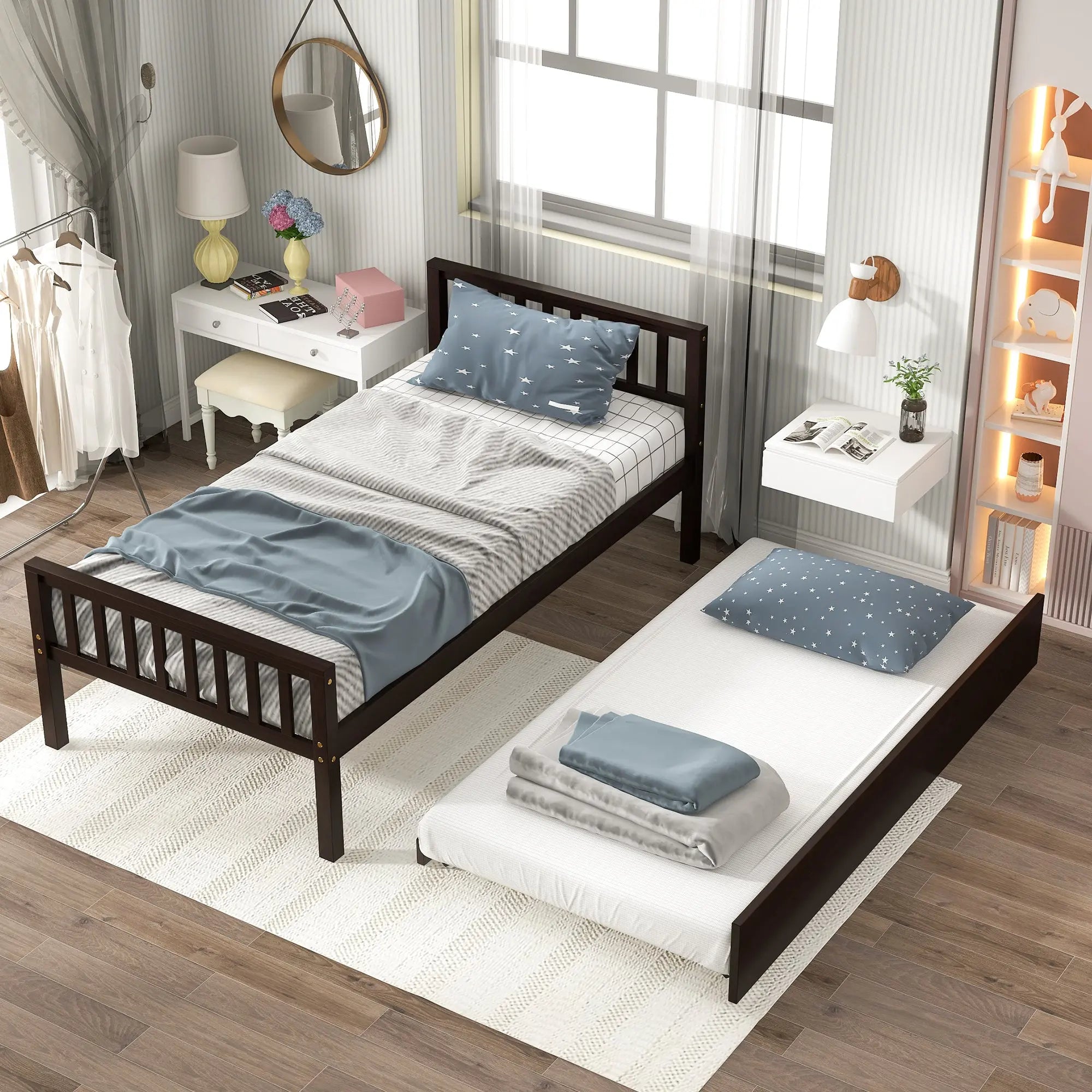 Bellemave® Twin Size Platform Bed with Trundle, Headboard and Footboard Bellemave®