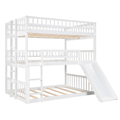 Bellemave® Full over Full & Full Triple Bunk Bed with Built-in Ladder and Slide Bellemave®