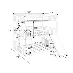 Bellemave® Full over Full & Full Triple Bunk Bed with Built-in Ladder and Slide Bellemave®