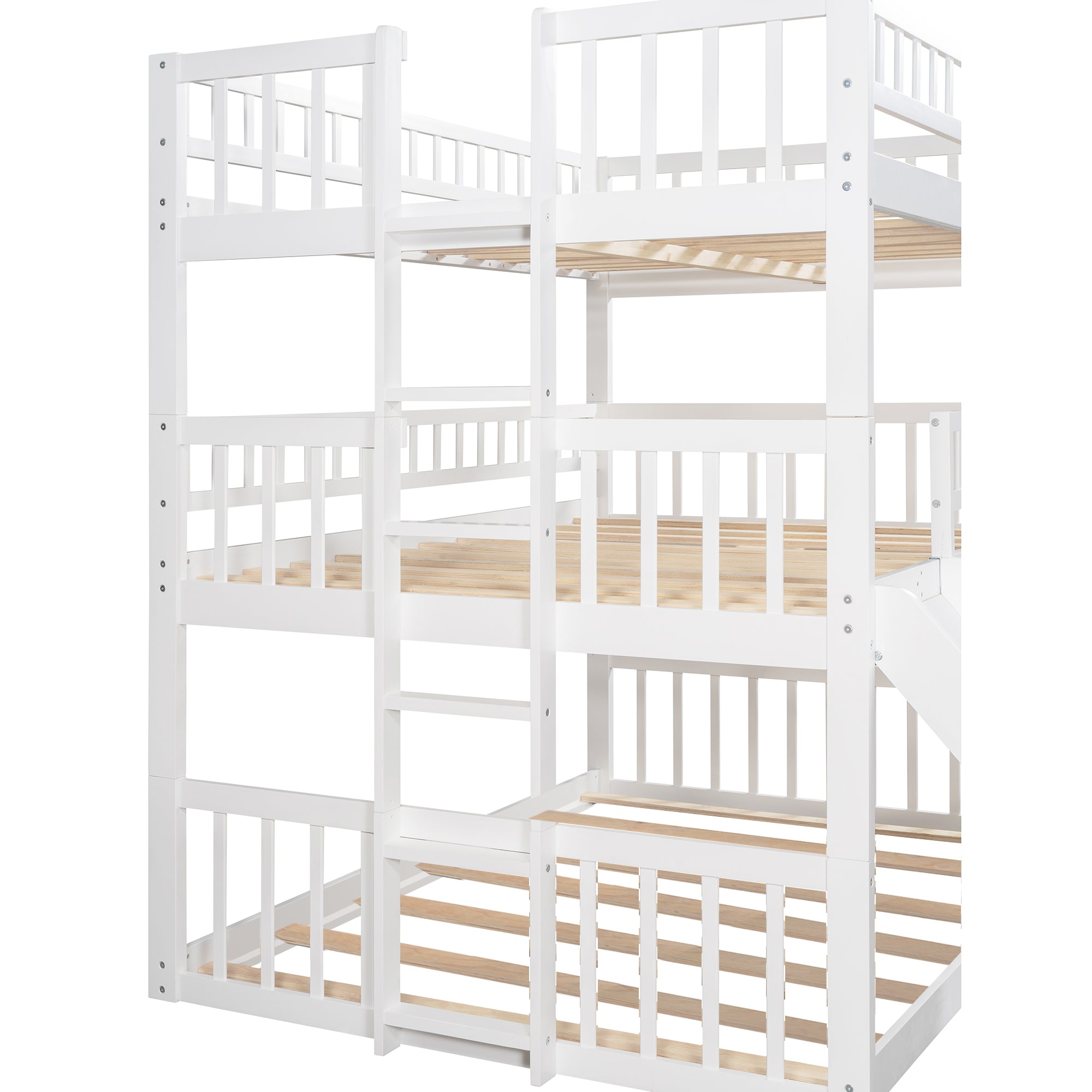 Bellemave® Full over Full & Full Triple Bunk Bed with Built-in Ladder and Slide Bellemave®