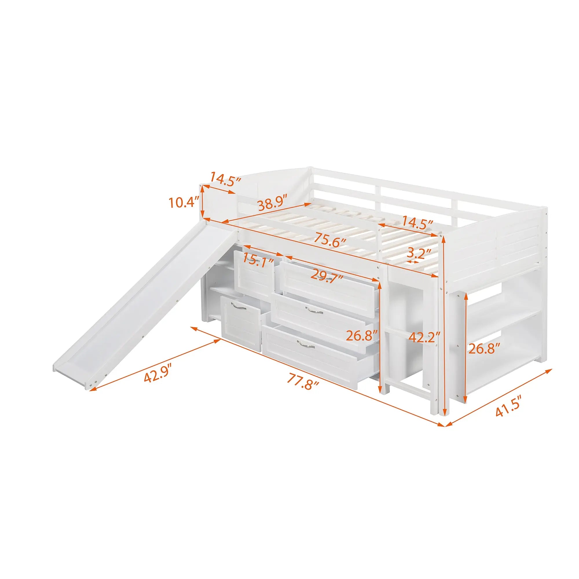 Bellemave® Twin Size Low Loft Bed with Cabinets, Shelves and Slide Bellemave®