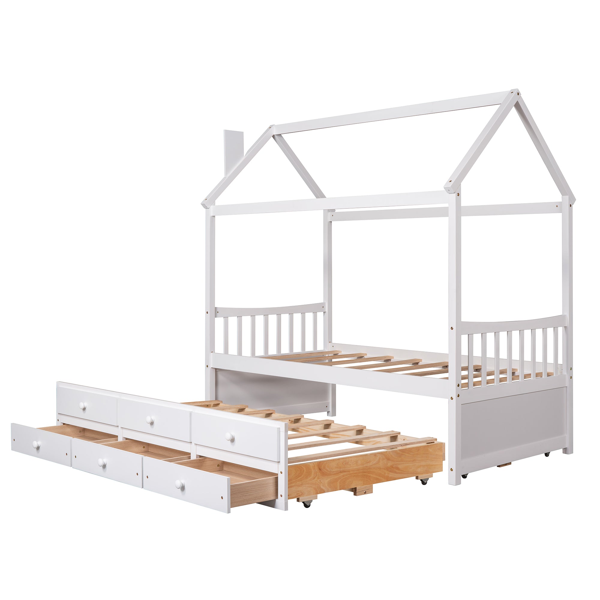 Bellemave® Wooden House Bed with Trundle and 3 Storage Drawers Bellemave®