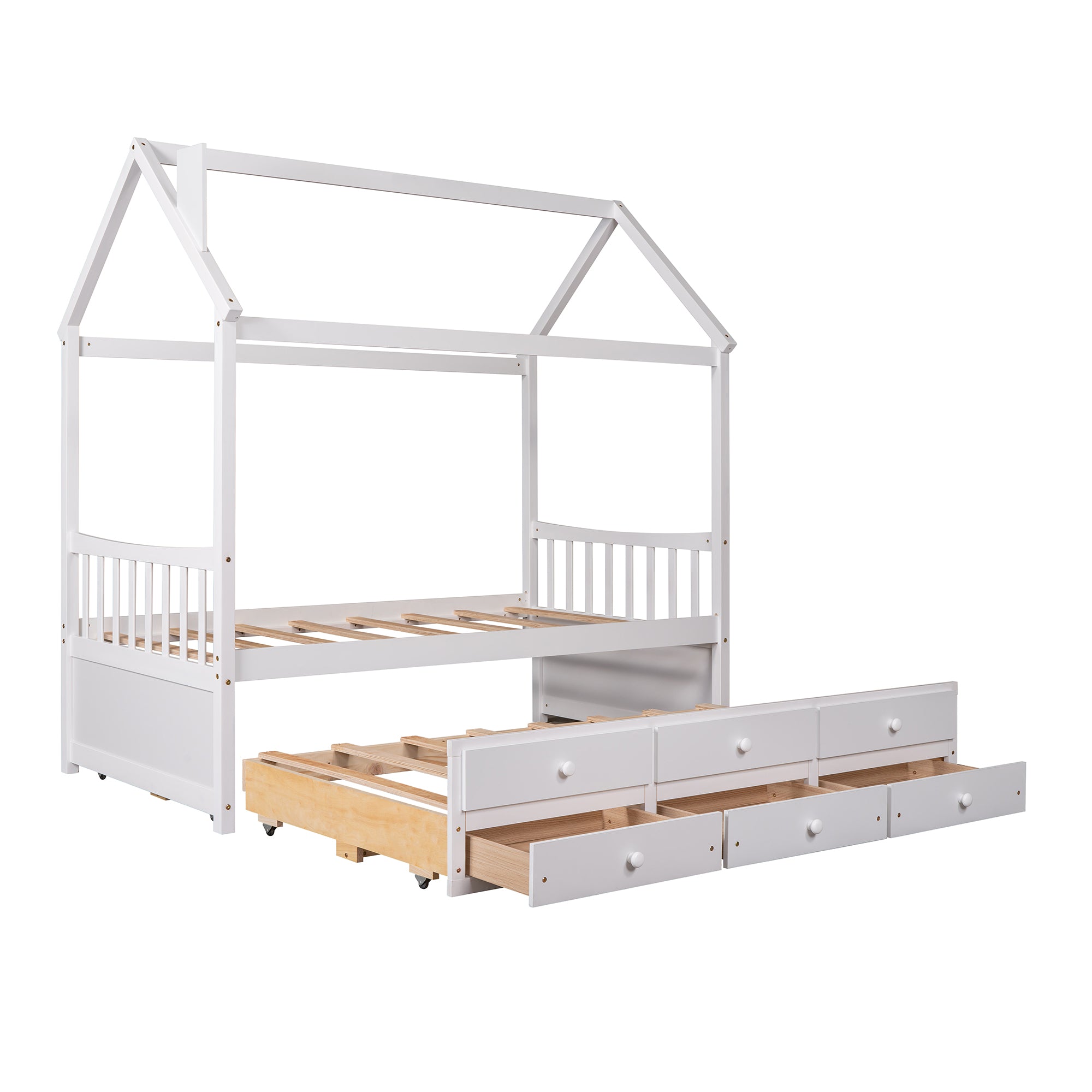 Bellemave® Wooden House Bed with Trundle and 3 Storage Drawers Bellemave®