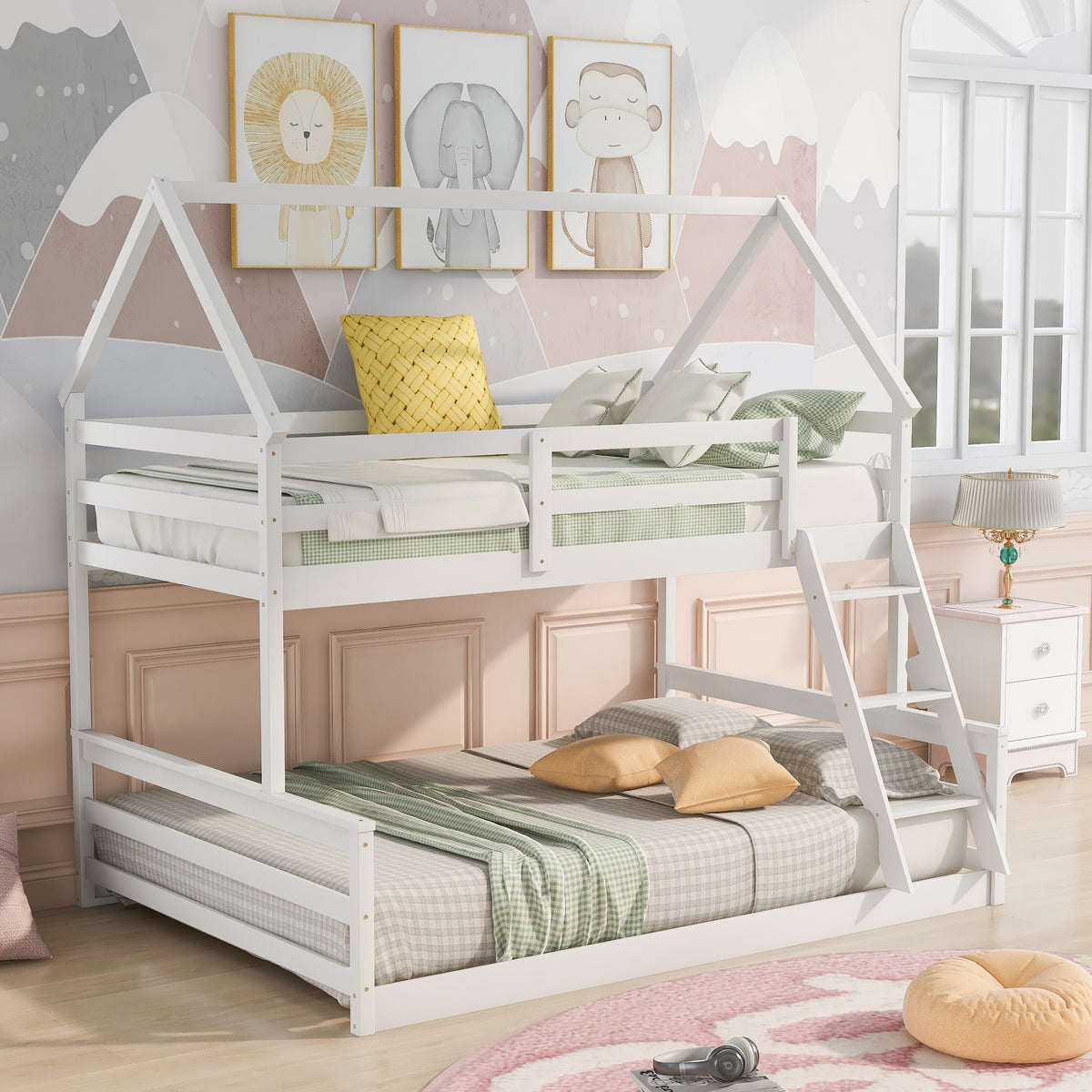 Bellemave Twin over Full House Bunk Bed with Built-in Ladder Bellemave