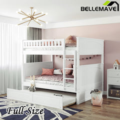 Bellemave® Full Size Bunk Bed with Twin Size Trundle and Guardrails