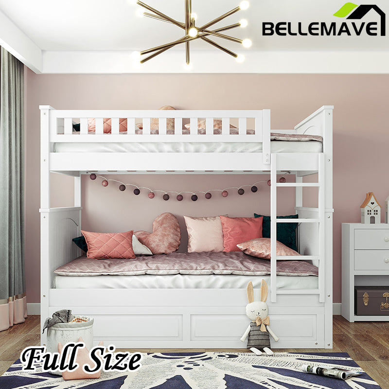 Bellemave® Full Size Bunk Bed with Twin Size Trundle and Guardrails