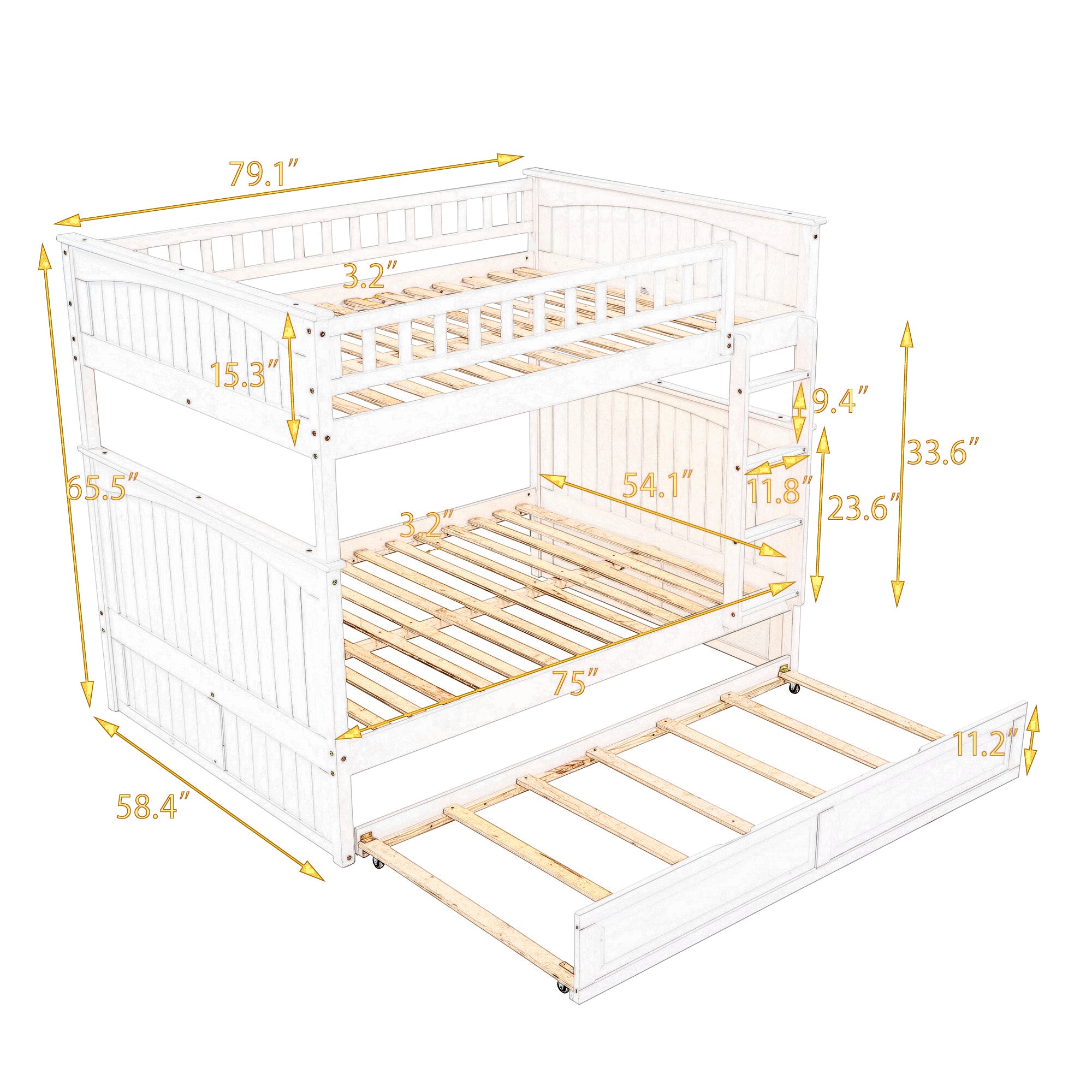 Bellemave® Full Size Bunk Bed with Twin Size Trundle and Guardrails Bellemave®