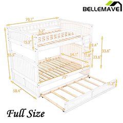 Bellemave® Full Size Bunk Bed with Twin Size Trundle and Guardrails