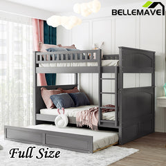 Bellemave® Full Size Bunk Bed with Twin Size Trundle and Guardrails