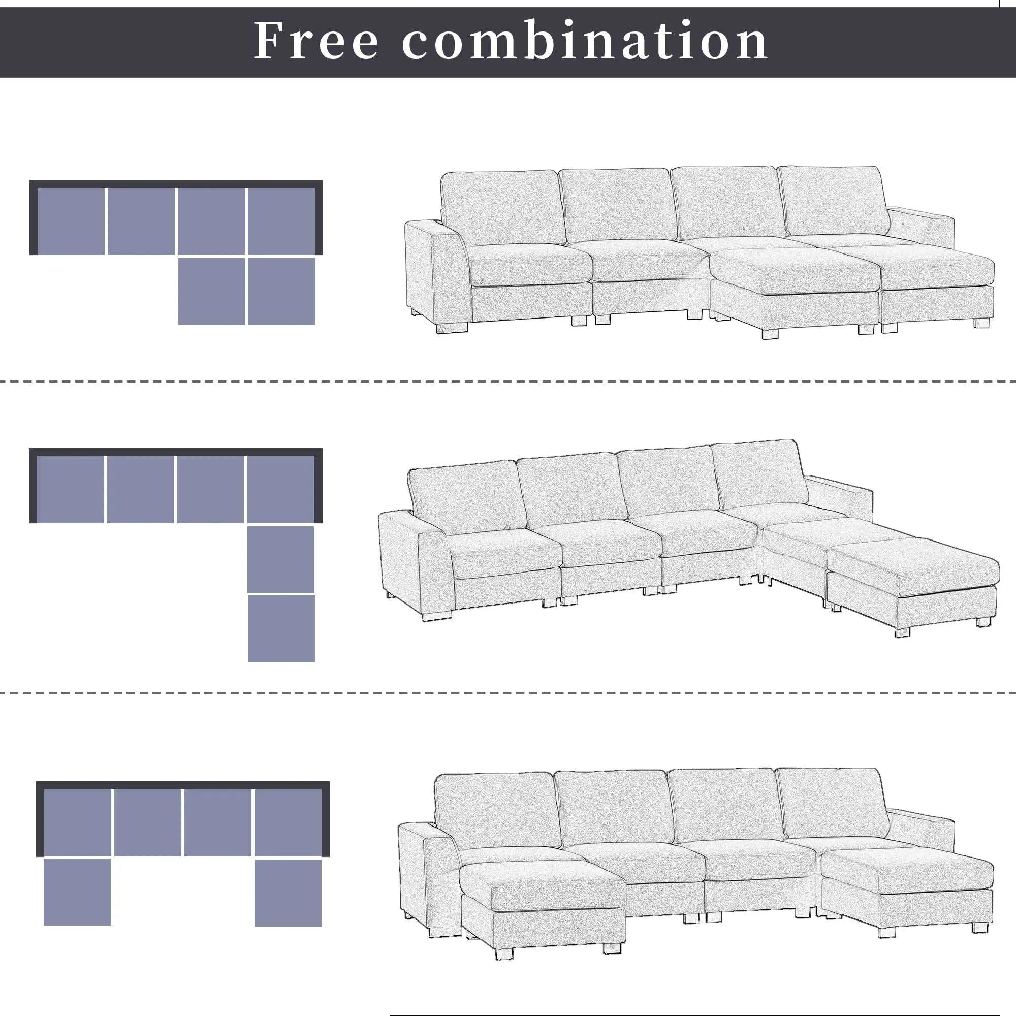 Bellemave 130.7" 3 Pieces U shaped Sofa with Removable Ottomans