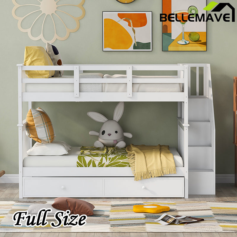 Bellemave® Full Size Bunk Bed with Trundle Bed, Storage and GuardRail