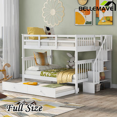 Bellemave® Full Size Bunk Bed with Trundle Bed, Storage and GuardRail