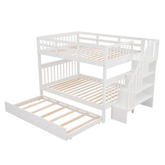 Bellemave® Full Size Bunk Bed with Trundle Bed, Storage and GuardRail