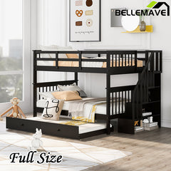 Bellemave® Full Size Bunk Bed with Trundle Bed, Storage and GuardRail