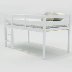 Bellemave® Twin Size Wood Low Loft Bed with Ladder