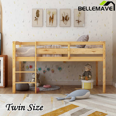 Bellemave® Twin Size Wood Low Loft Bed with Ladder