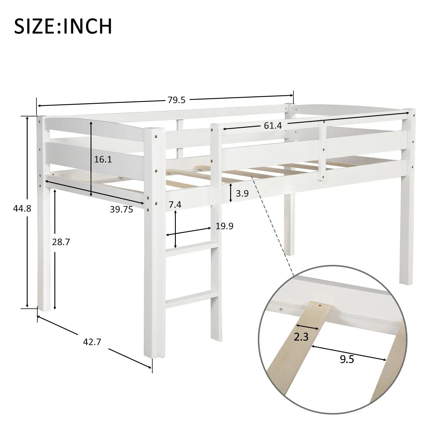 Bellemave® Twin Size Wood Low Loft Bed with Ladder Bellemave®