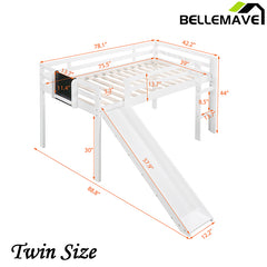 Bellemave® Low Loft Bed with Slide, Ladder and Chalkboard