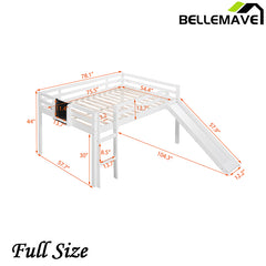 Bellemave® Low Loft Bed with Slide, Ladder and Chalkboard