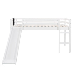 Bellemave® Low Loft Bed with Slide, Ladder and Chalkboard