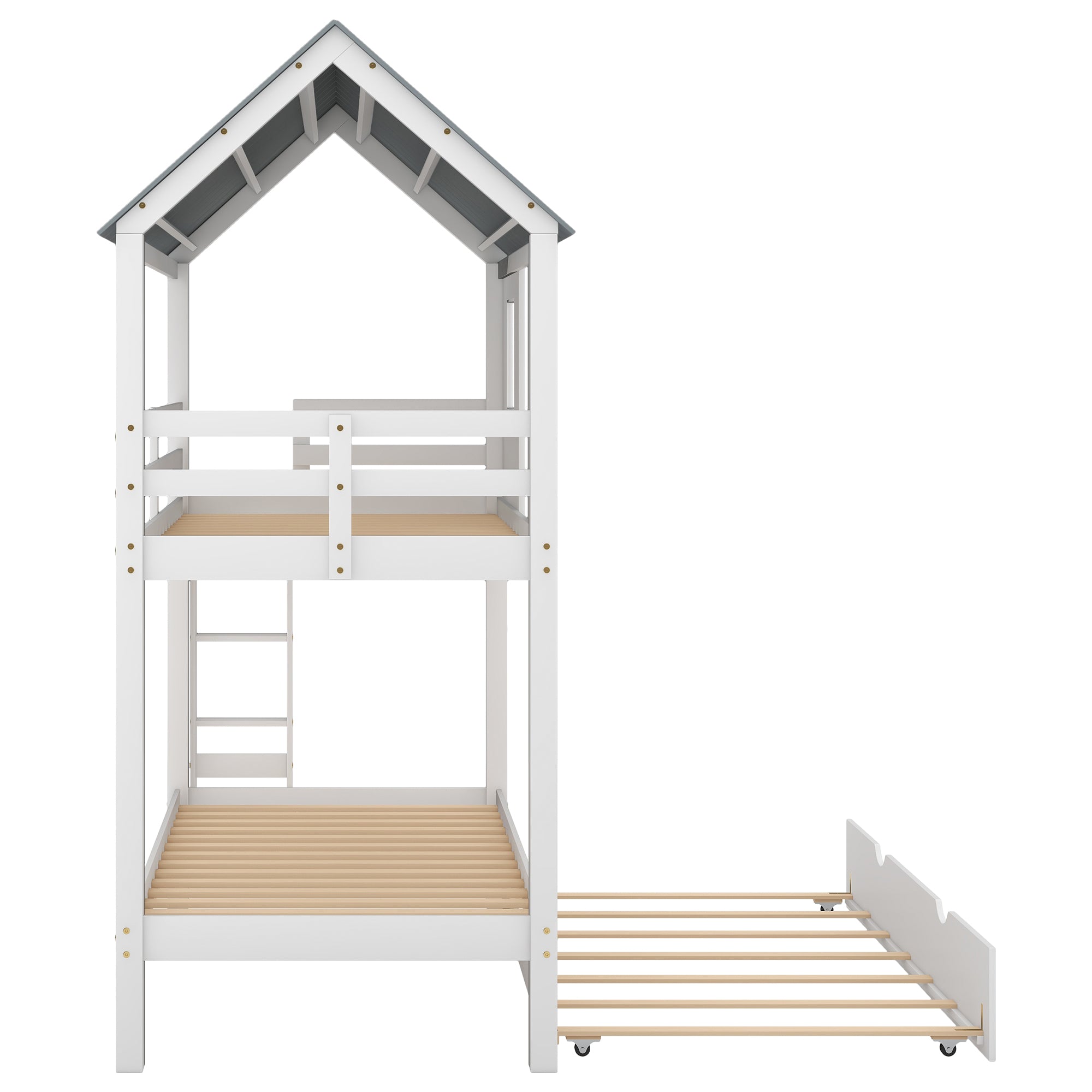 Bellemave® Twin Size House Bunk Bed with Trundle,Roof and Windows Bellemave®