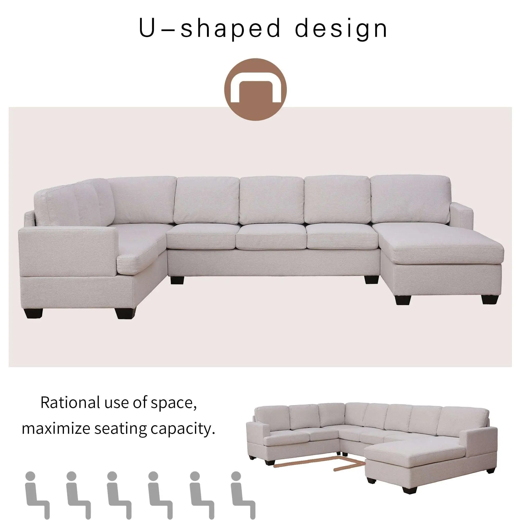 Bellemave 125.6" Modern Large Upholstered U-Shape Sectional Sofa, Extra Wide Chaise Lounge Couch