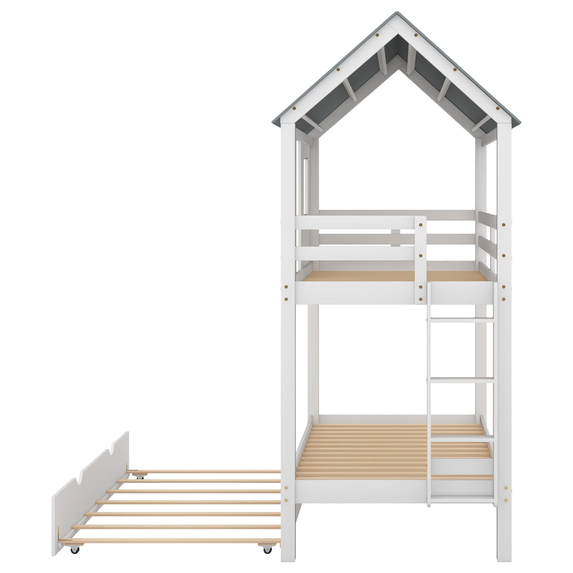 Bellemave® Twin Size House Bunk Bed with Trundle,Roof and Windows Bellemave®