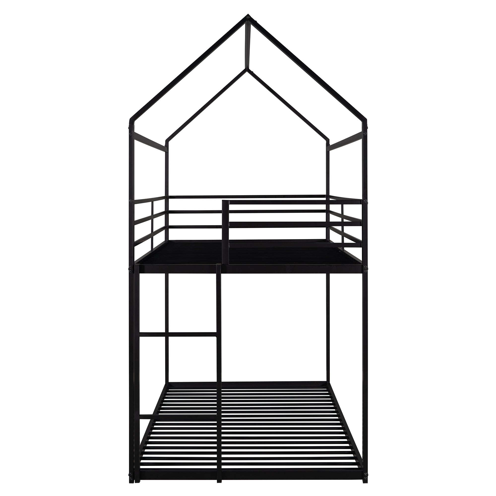 Bellemave Twin Size Metal House Bunk Bed Built-in Ladder Bellemave