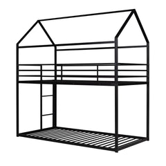 Bellemave Twin Size Metal House Bunk Bed Built-in Ladder Bellemave