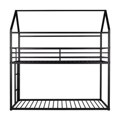 Bellemave Twin Size Metal House Bunk Bed Built-in Ladder Bellemave