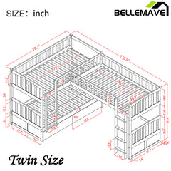 Bellemave® Twin Size Bunk Bed with a Loft Bed attached, with Two Drawers