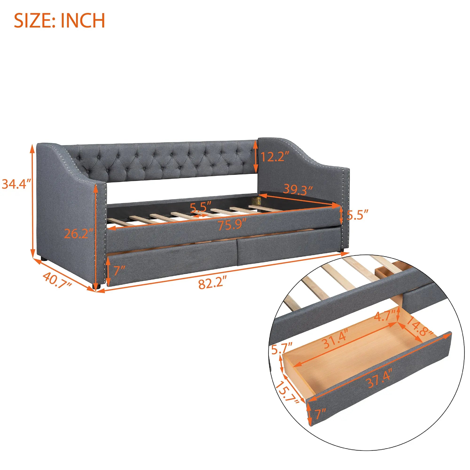 Bellemave Twin Size Daybed with Two Drawers Bellemave