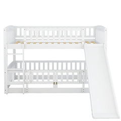 Bellemave® Floor Bunk Bed with Fence and Ladder