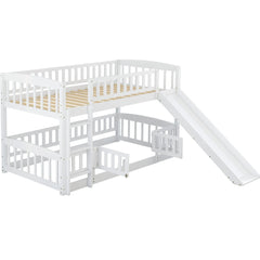 Bellemave® Floor Bunk Bed with Fence and Ladder