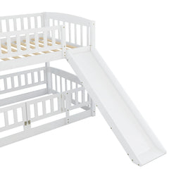 Bellemave® Floor Bunk Bed with Fence and Ladder