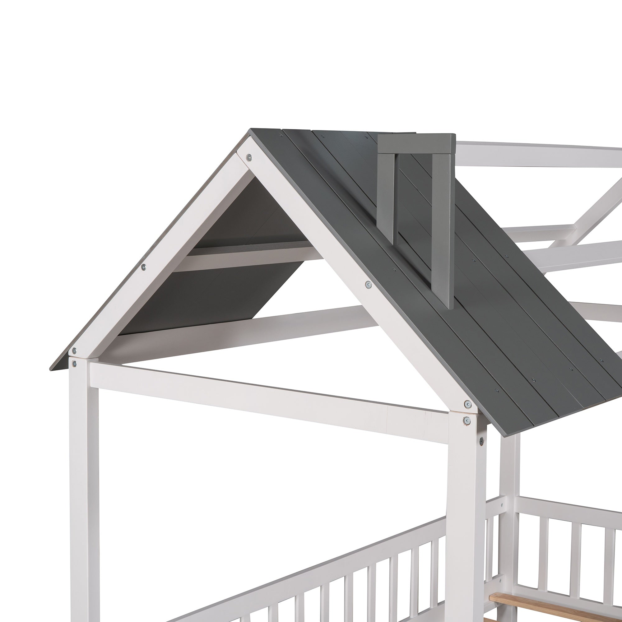 Bellemave® Twin Size House Bed with Fences for Kids, Wood Platform Bed Frame with Roof and Guardrails for Kids, Boys & Girls, White Bellemave®