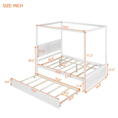 Bellemave® Full Size Wood Canopy Platform Bed with Trundle and Support Slats Bellemave®