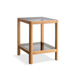 Bellemave Natural Oak Wood End Table with Tempered Glass Bellemave