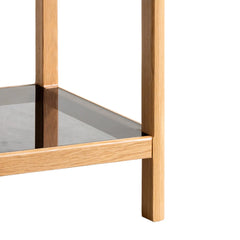 Bellemave Natural Oak Wood End Table with Tempered Glass Bellemave