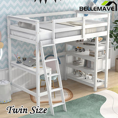 Bellemave® Loft Bed with Desk,Ladder and Shelve