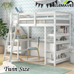 Bellemave® Loft Bed with Desk,Ladder and Shelve