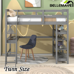 Bellemave® Loft Bed with Desk,Ladder and Shelve