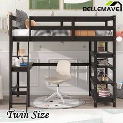 Bellemave® Loft Bed with Desk,Ladder and Shelve