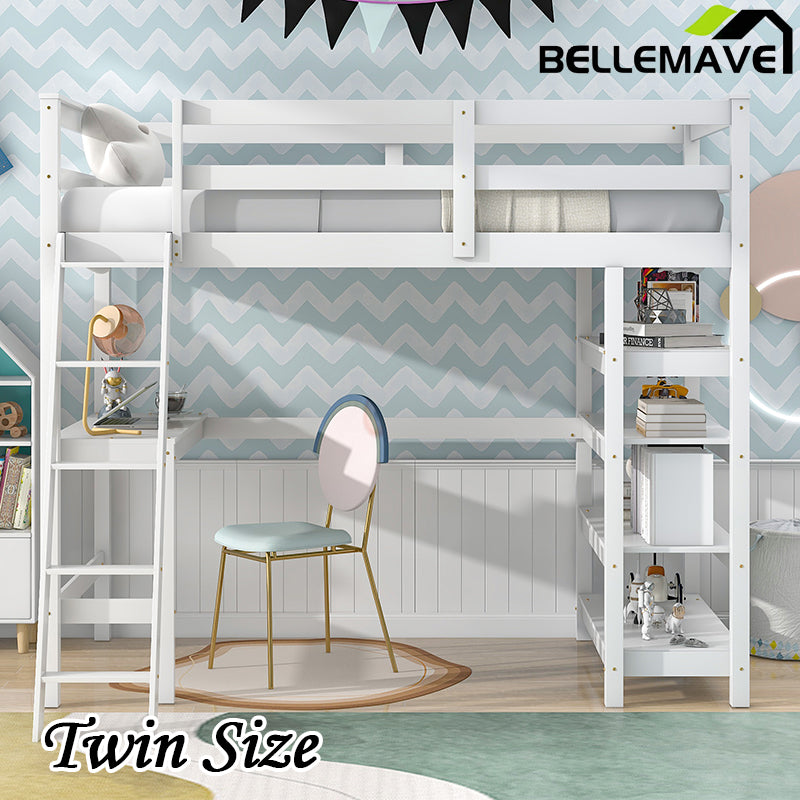 Bellemave® Loft Bed with Desk,Ladder and Shelve