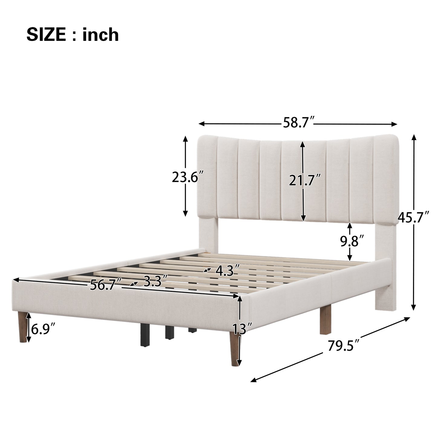 Bellemave Upholstered Platform Bed Frame with Vertical Channel Tufted Headboard