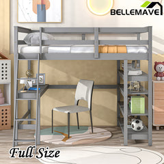 Bellemave® Loft Bed with Desk,Ladder and Shelve