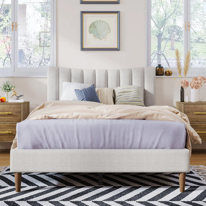 Bellemave Upholstered Platform Bed Frame with Vertical Channel Tufted Headboard