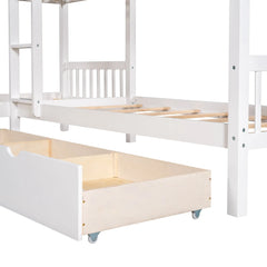 Bellemave® Twin Size L-Shaped Bunk Bed with Drawers