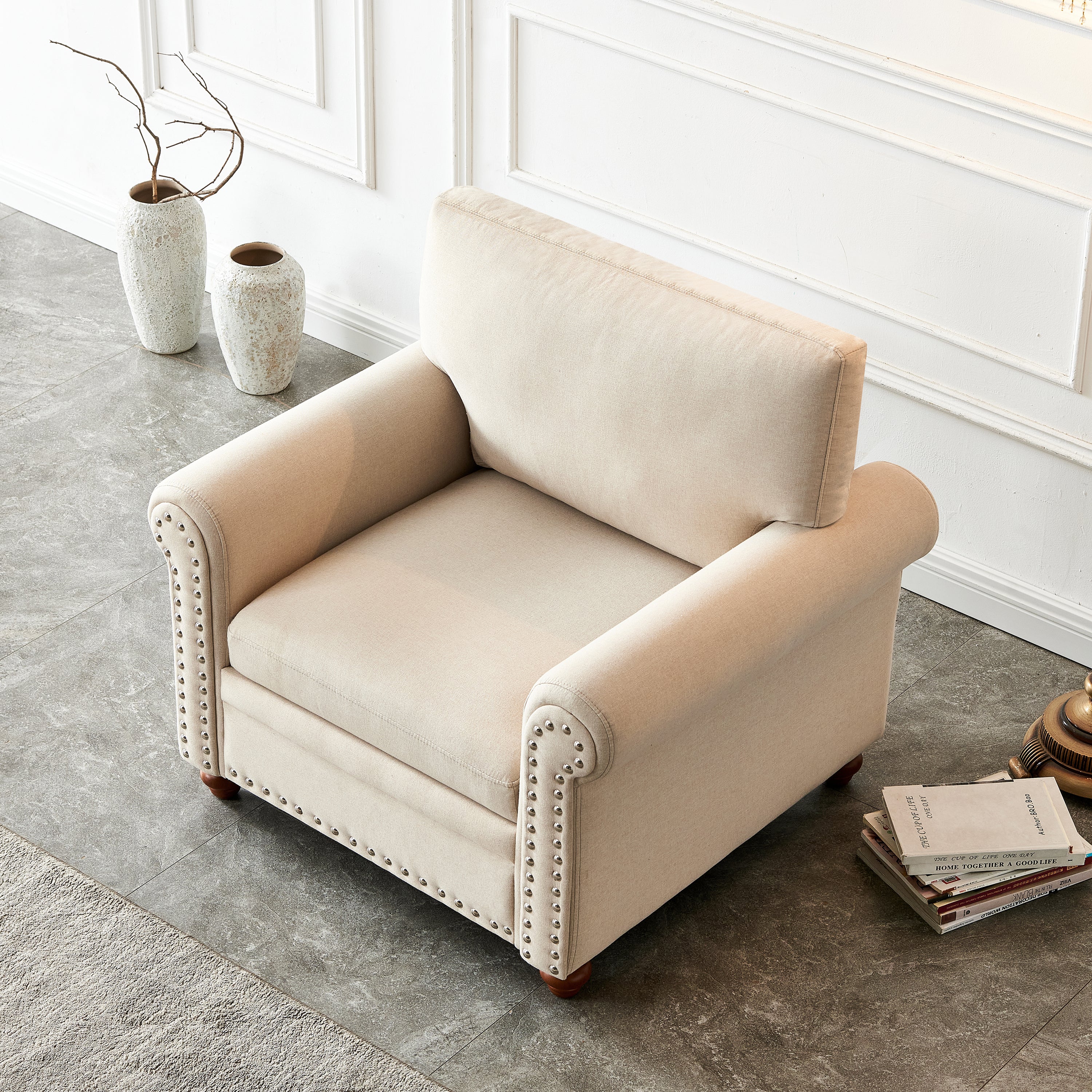 Bellemave Single Fabric Sofa with Wooden Legs